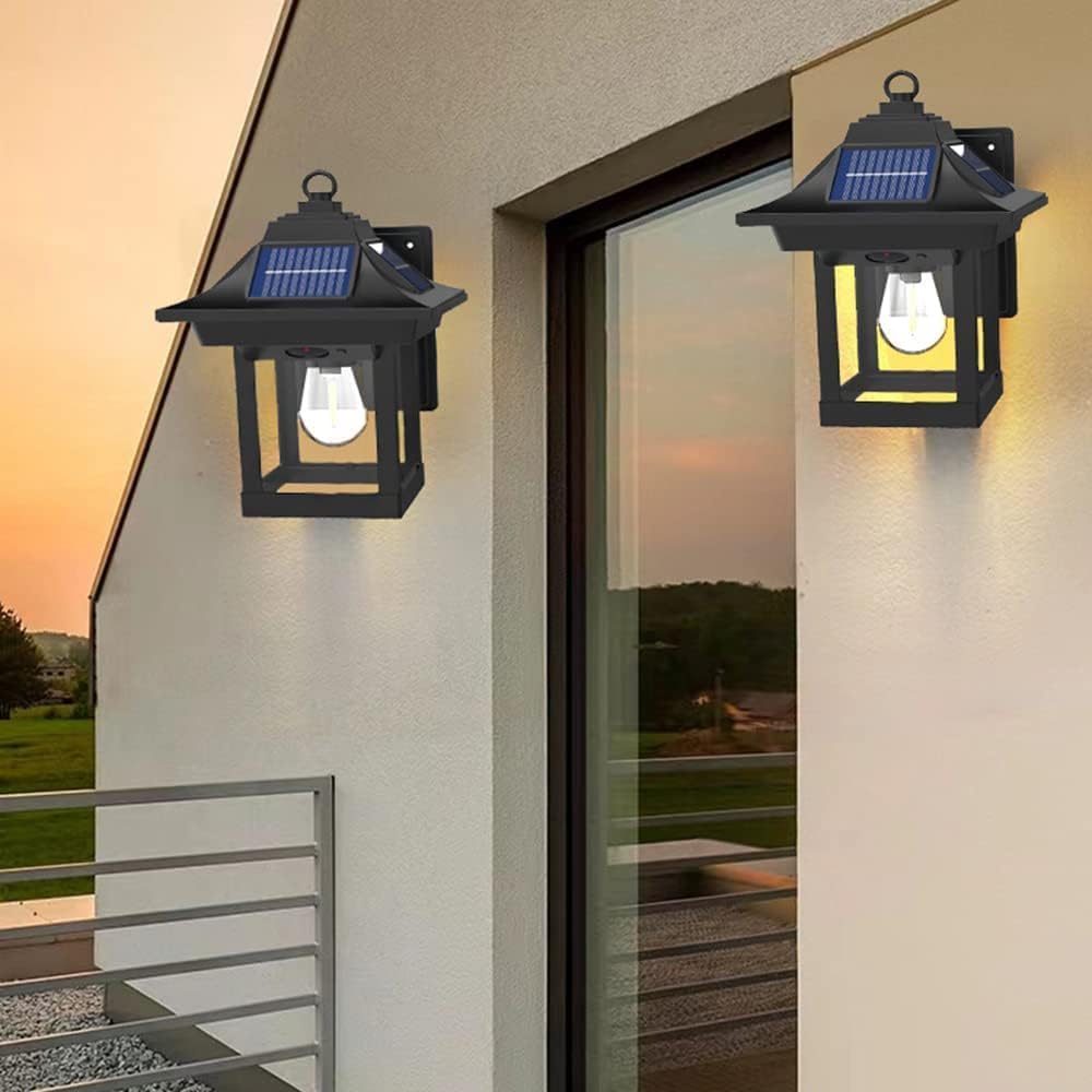 Jorunhe Solar Lights Outdoor Garden 2 Pack LED Solar Wall Lights Motion Sensor with 3 Lighting Modes, IP65 Waterproof Solar Powered Wall Lights for Patio, Fence, Yard, Pathway, Garden, Front Door