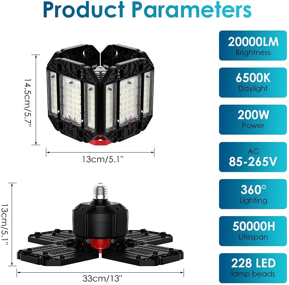 LED Garage Light 6500K Deformable Ceiling Lighting Fixture