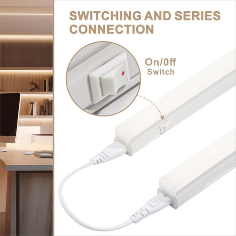 2-Pack T5 LED Under Cabinet Kitchen Lights 2ft 4000K – UK Plug, 9W Cool White with Individual On/Off Switches - Brighten Dark Worktops Without the Wiring Hassle