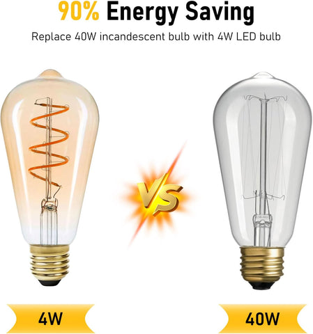 Two light bulbs with energy saving text and comparison labels on a white background