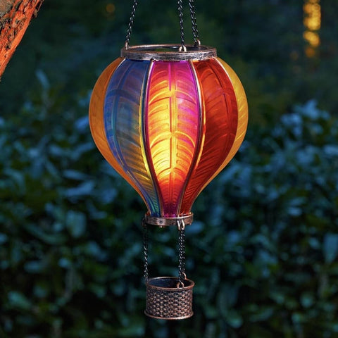 Festive Lights 45cm Solar Hot Air Balloon Lantern – Rainbow Multicolour Flame Effect Hanging Garden Light for Patio, Balcony & Outdoor Décor