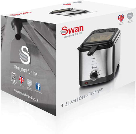1.5L Stainless Steel Deep Fryer – Adjustable Thermostat, Viewing Window, Non-Stick Coating, 900W, Easy Clean, Silver