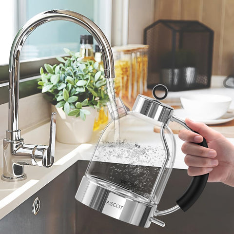 1.5L Glass Electric Kettle – Borosilicate Tea Heater & Hot Water Boiler, Auto Shut-Off & Boil-Dry Protection – Silver
