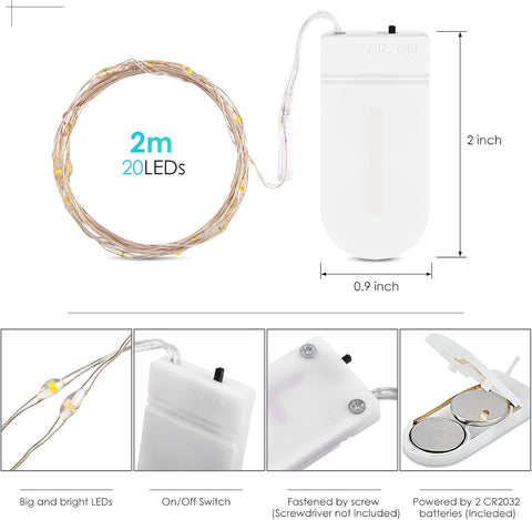 LED Fairy String Lights, 2M 20 LED Battery Operated Waterproof Copper Wire Lights for Indoor & Outdoor Décor, Christmas, Valentine, Birthday (Red, Pack of 5)