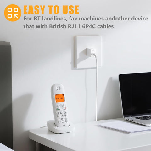 Uvital BT to RJ11 Cable Adapter, British Modular Standard Plug Male to Metric RJ11 Female, 4 Wire Converter (2PCS)