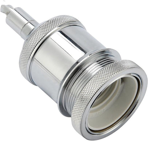 Chrome metal fitting on a white background