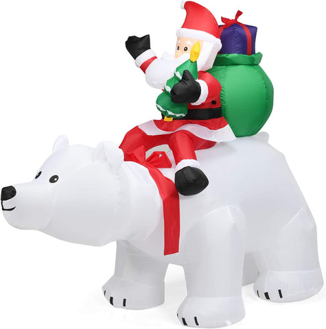 COSTWAY Inflatable Santa Claus with LED Lights, Self-Inflating Blow Up Christmas Decoration for Indoor Outdoor Yard