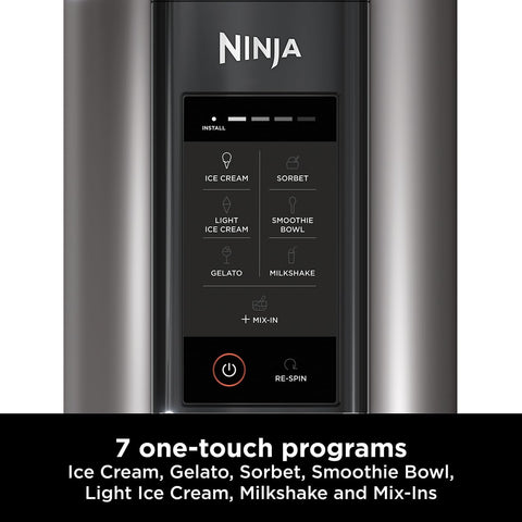 CREAMi Ice Cream & Frozen Dessert Maker with 7 Pre-Set Programmes – Includes 5 Extra Tubs with Lids & Scoop – Black & Silver