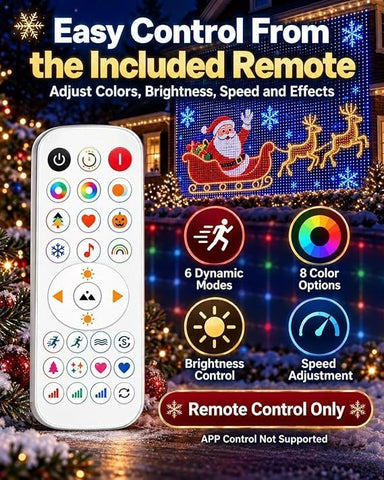 400 RGB LED Christmas Net Lights 1x1m – Outdoor House Wall Curtain Fairy Lights with Remote, 6 Dynamic Modes & Timer - Turn Your Home Into a Colourful Christmas Display