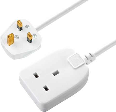Masterplug One Socket Single Extension Lead, 10 Metre Cable, Unswitched, 1-Way Plug Extension Cable, Basic Power, White, 13A, 1G, 10m, BOG10