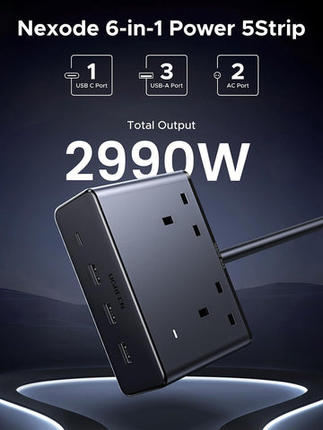 UGREEN 1.5m Cube Extension Lead with 2 UK Sockets, 3 USB-A & 1 USB-C Ports – Keep Your Everyday Essentials Charged Without the Cable Clutter