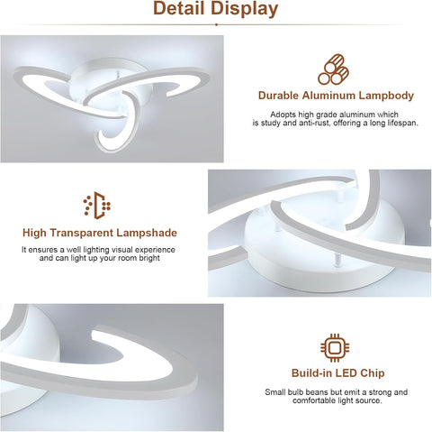 LED Ceiling Light 36W 3240LM – Modern Semi Flush Mount Lamp, 6500K Cool White Acrylic Flower Design for Bedroom, Living Room, Kitchen