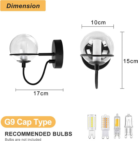 Modern Matt Black G9 Wall Light with Switch