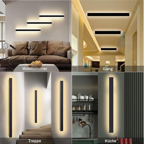 Collage of modern wall-mounted lights in various indoor settings.