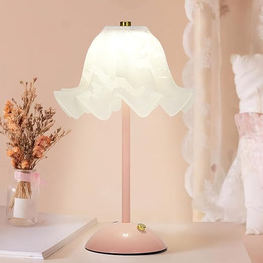 Table Lamp, Rechargeable Bedside Lamps, Modern Flower Touch Control Bedroom Lamp with 3 Way Dimmable, Small LED Bedside Lamps for Living Room Bedroom, Birthday Gifts for Women (Pink)