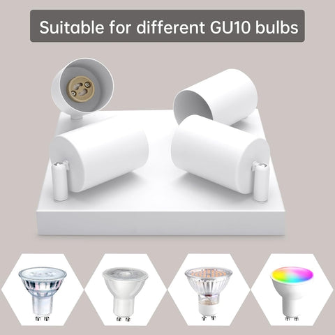 Light fixture compatible with different GU10 bulbs on a neutral background