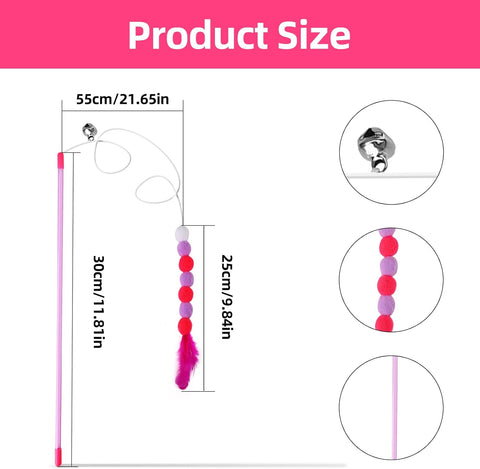 Cobee Cat Feather Toys - Soft Wand with Bell Pompom, Interactive Cat Teaser for Indoor Kittens Pink
