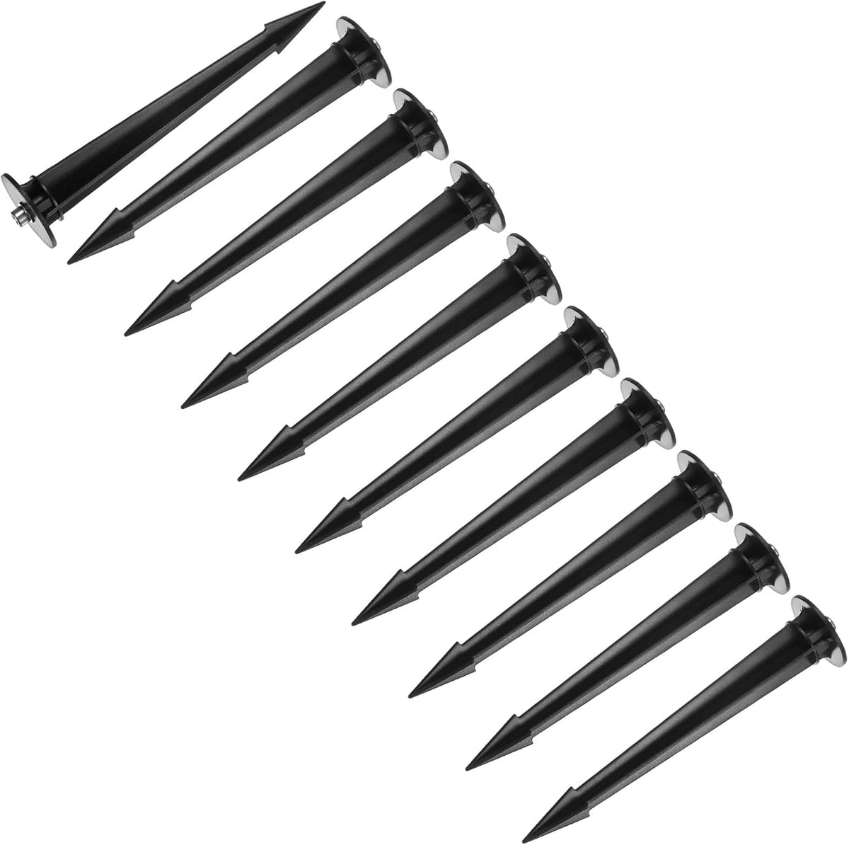 M METERXITY 10-Pack Plastic Flood Light Ground Stake, 1.4" Diameter x 6.3" Height Outdoor Light Stakes Replacement for Landscape/Garden/Yard/Lawn/Pathway [Black]