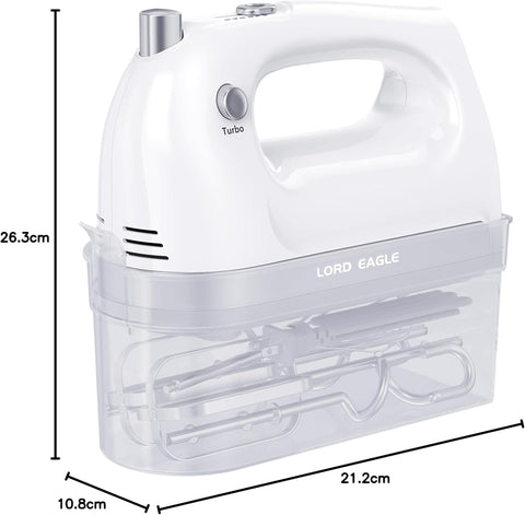 400W Hand Mixer Electric Whisk – 5 Speeds, Turbo Boost & Eject Button, 5 Accessories for Baking Cake, Egg & Cream