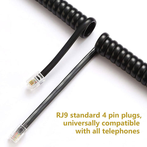 SAISN Telephone Coiled Cable Line Wire Flexible Phone Spring Curly Cord RJ9 Plug to RJ9 Plug Telephone Handset Landline Cable Cord (Black, 2m)