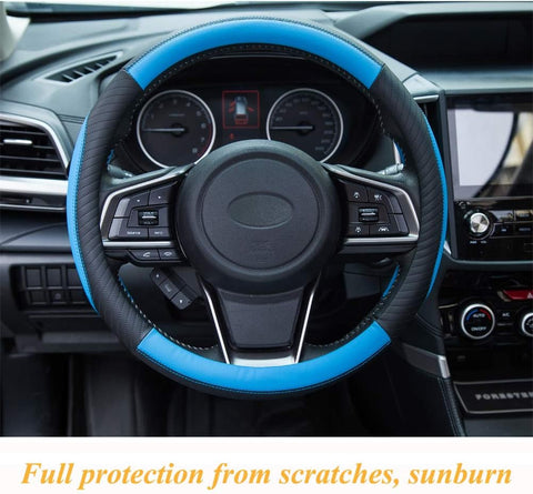 Car Steering Wheel Cover Leather - Soft Microfiber Anti-Slip Breathable Blue