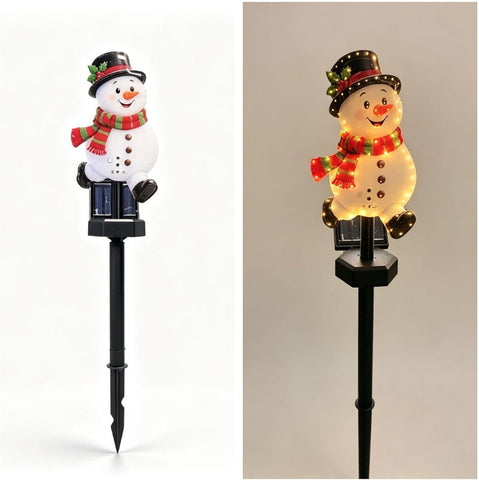 Christmas Solar Pathway Lights 2-Piece LED Waterproof Snowman Lamp
