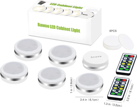 6 Pack Wireless Under Cabinet LED Puck Lights with Remote Control – Dimmable Battery Powered Cupboard, Wardrobe & Kitchen Lights - Put the Right Light Exactly Where You Need It