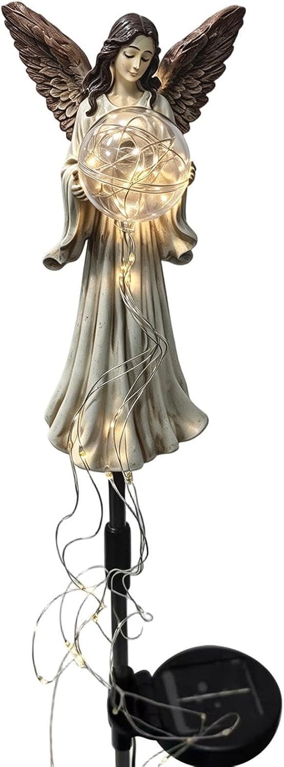 Angel Blessing Fountain, Resin LED with Solar Lighting Design, Stake, Yard