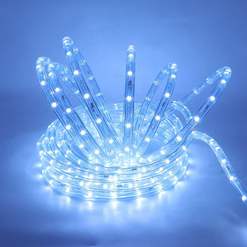 Coiled LED light strip on a blue background