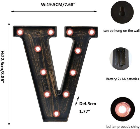 LED Marquee Letter V – Vintage Industrial Style Light Up Sign – UK