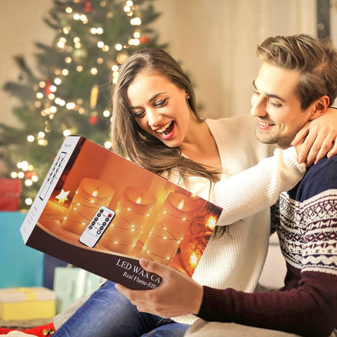 Flameless LED Wax Pillar Candles with Fairy Lights, Remote & Timer, Flickering Battery Operated Candle Set of 3 (4″/5″/6″)