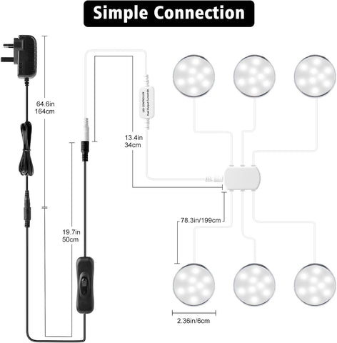Under Cabinet Lighting Kit 6 Pack Dimmable LED Puck Lights with Remote