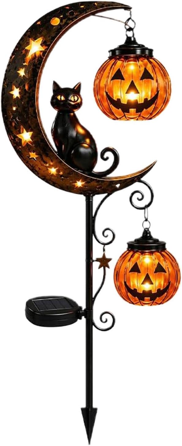 Solar Halloween Garden Stake Light Pathway Lighting Black Cat Pumpkin Moon