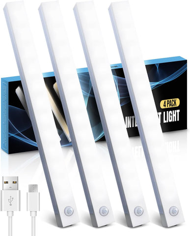 Under Cabinet Kitchen Lights 4 Pack – USB-C Rechargeable Motion Sensor Cupboard Lights with 4 Modes & Stepless Dimming, Cold White - Make Dark Corners Feel Effortlessly Brighter