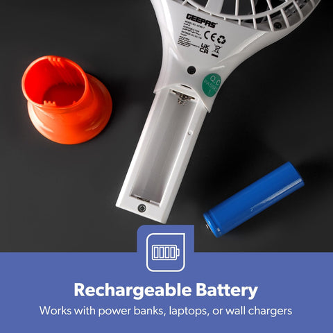 Rechargeable Mini Handheld Fan USB Portable 3 Speed 8Hr Runtime Orange