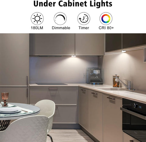 Under Cabinet Lighting Kit 6 Pack Dimmable Puck Lights with Remote