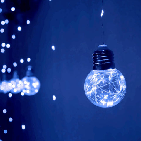 Wishing Ball Curtain Lights 200 LED Blue Fairy String with Remote & USB Power