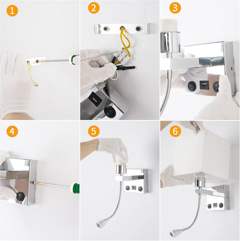 DEECOZY LED Bedside Reading Wall Lamp with Gooseneck 3W