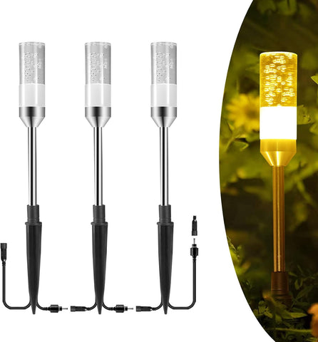 ECOWHO Garden Path Lamps 3 Packs with 3m Wiring Cable Spike Lights Without Adapter, Only Extension Landscape Lights Warm White Pathway Lighting (No Plug)