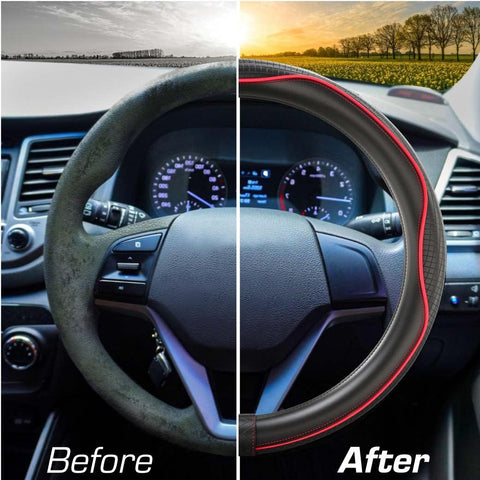 Upgrade4cars Red Black Leather Look Steering Wheel Cover