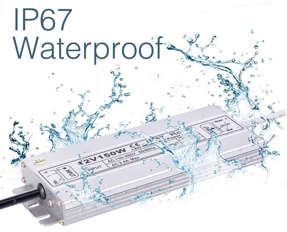 Waterproof electronic component with water splashes and 'IP67 Waterproof' text on a white background