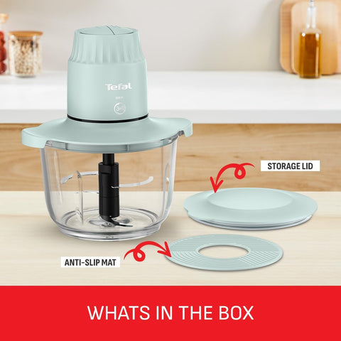 Tefal XXL Electric Chopper, 2L Durable Heat Resistant Glass Bowl, Storage Lid, 4 Stainless Steel Blades, 2 Speeds, Food Processor, Dips, Hummus, Fruit & Vegetable