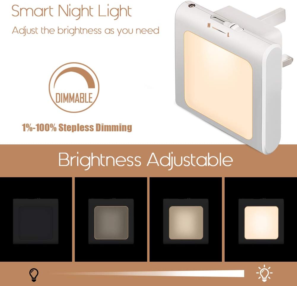 Smart night light with adjustable brightness on a white background