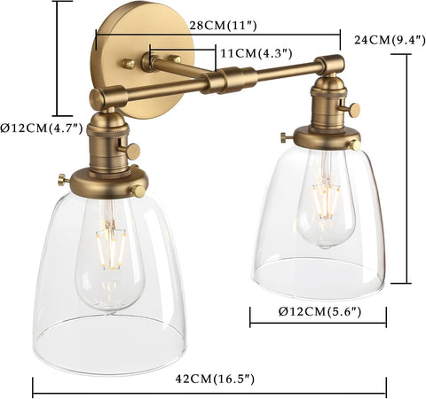 Phansthy 2-Light Industrial Wall Sconce with Oval Glass Shade