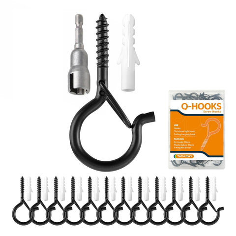 TAIHUIMY Screw Hooks for Outdoor String Lights – Q-Hanger Christmas Rope Light Clips with Safety Buckle for Plants, Wind Chimes & Decorations – Hang Everyday Things with a Little More Confidence