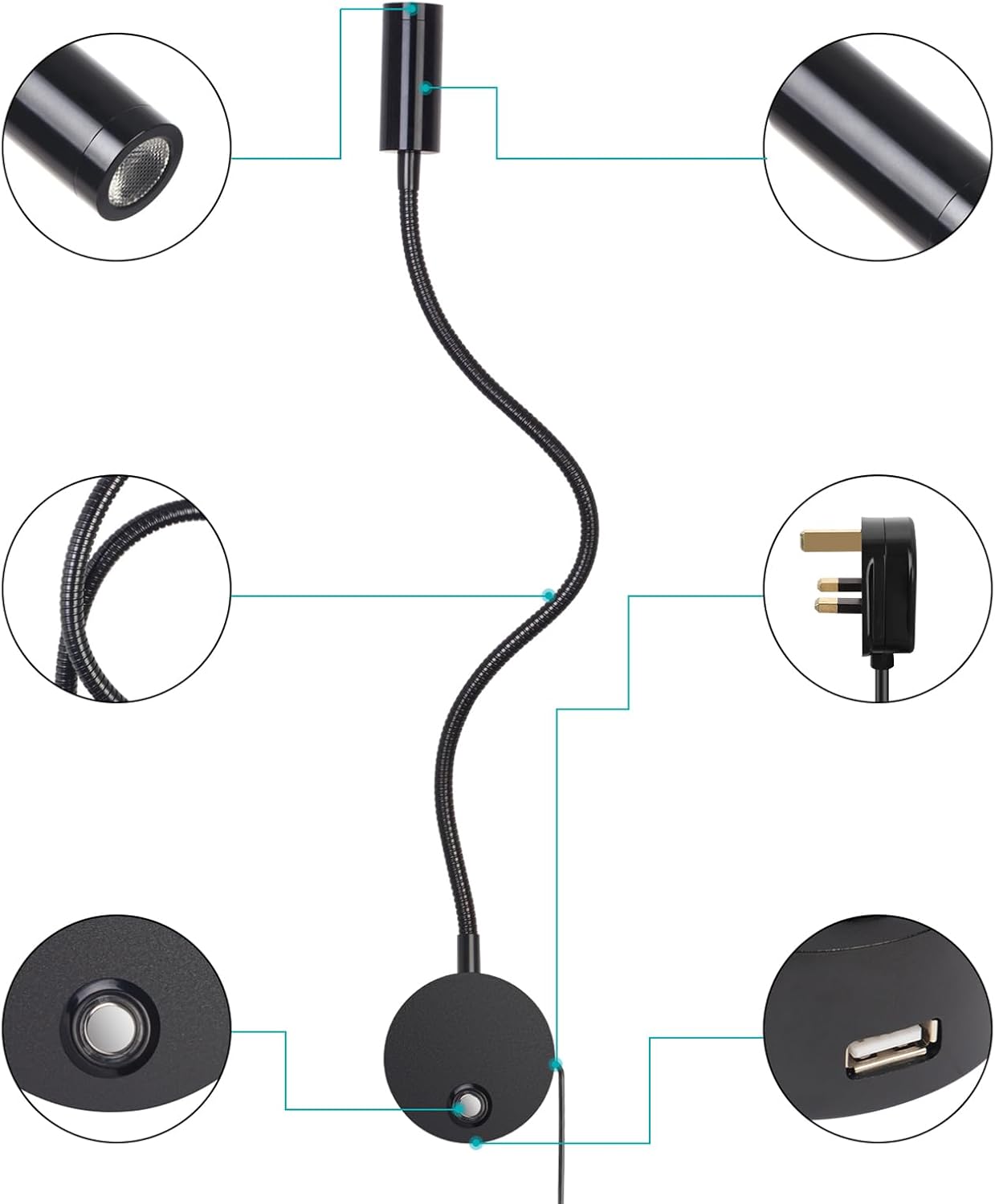 USB charging bedside wall lamp