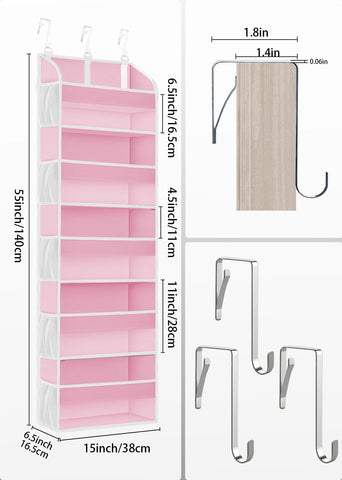 TAHAVICE Over The Door Storage Organiser, 5 Clear Window Pockets and 10 Mesh Side Pockets, Grey – Turn Unused Door Space into Smart Storage