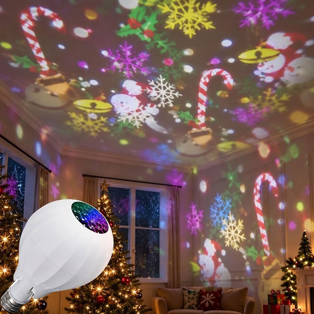 Keeplus Rotating Christmas Projector Bulb E27 – 16 Pattern Dynamic Festive Projection Light for Christmas, Halloween, Bedrooms & Seasonal Décor
