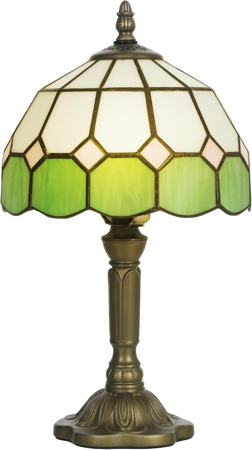 HOMCOM Handmade Stained Glass Table Lamp – Tiffany-Style Green Bedside Lamp with Bronze-Tone Zinc Alloy Base, E27 Socket & 40W Max for Bedroom, Living Room & Home