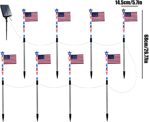 Solar Pathway Lights With American Flag White Blue Lighting